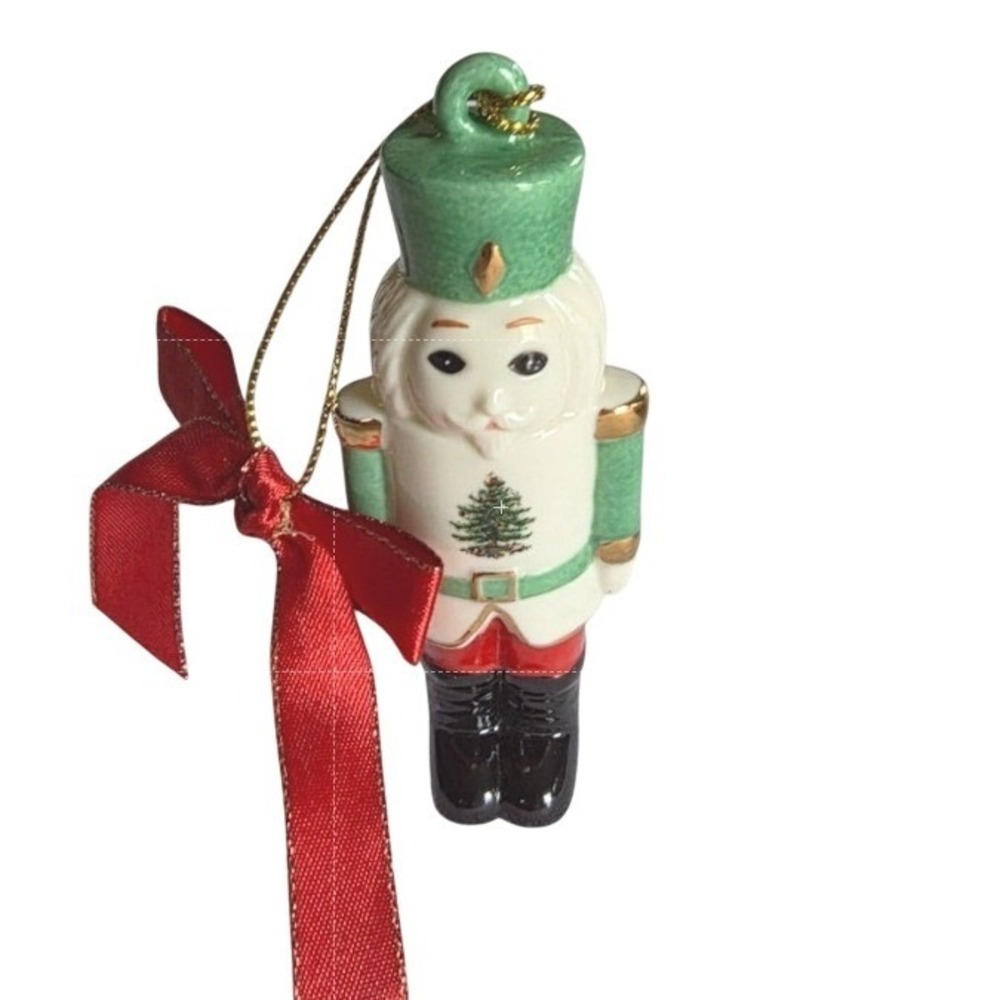 Retired Spode Christmas Tree Nutcracker Ornament Green Ivory Bone China with Box